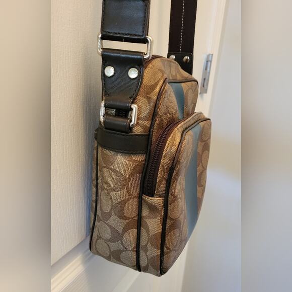 Y2K Coach Hertiage Signature Blue Stripe Messenger Bag EUC - Picture 4 of 16